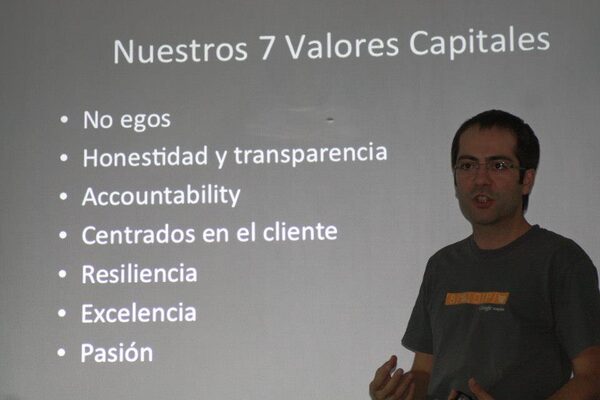 René presenting the 7 core values at Mind Your Group